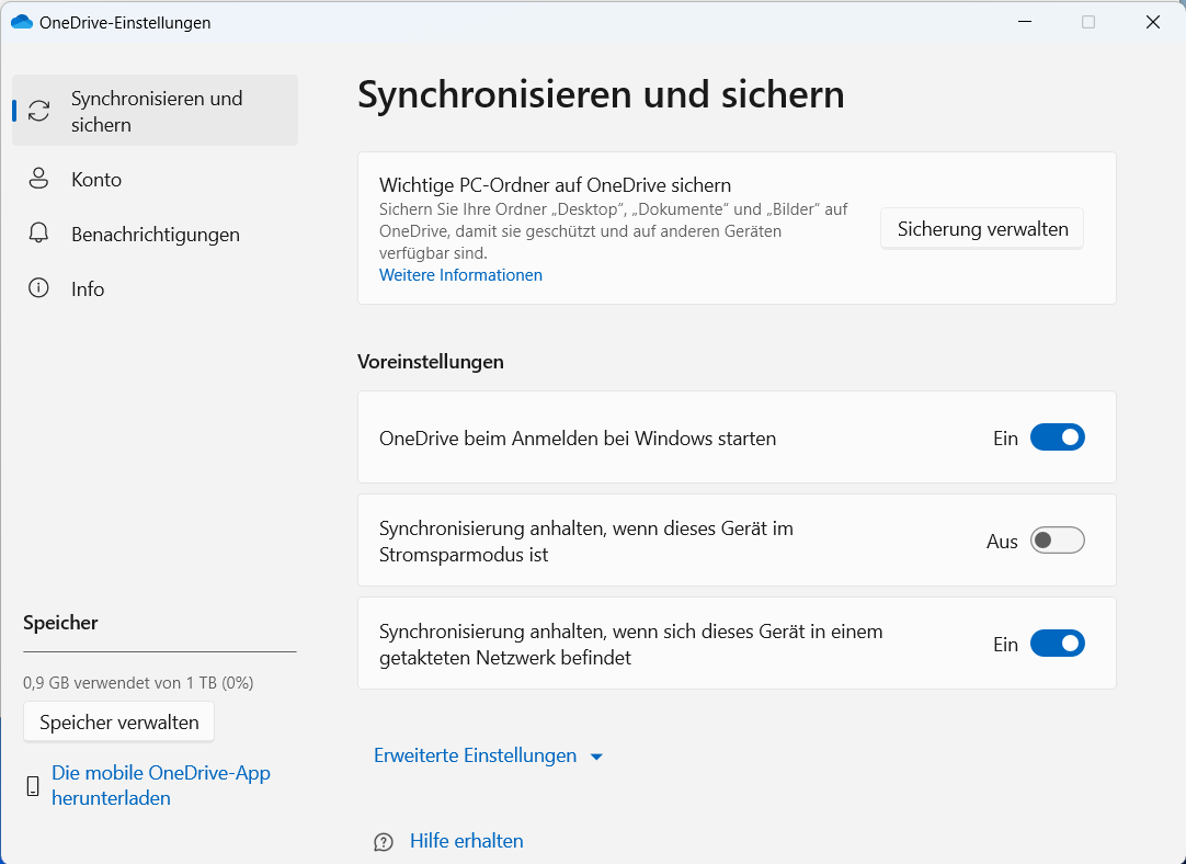 OneDrive Sicherung prüfen 2