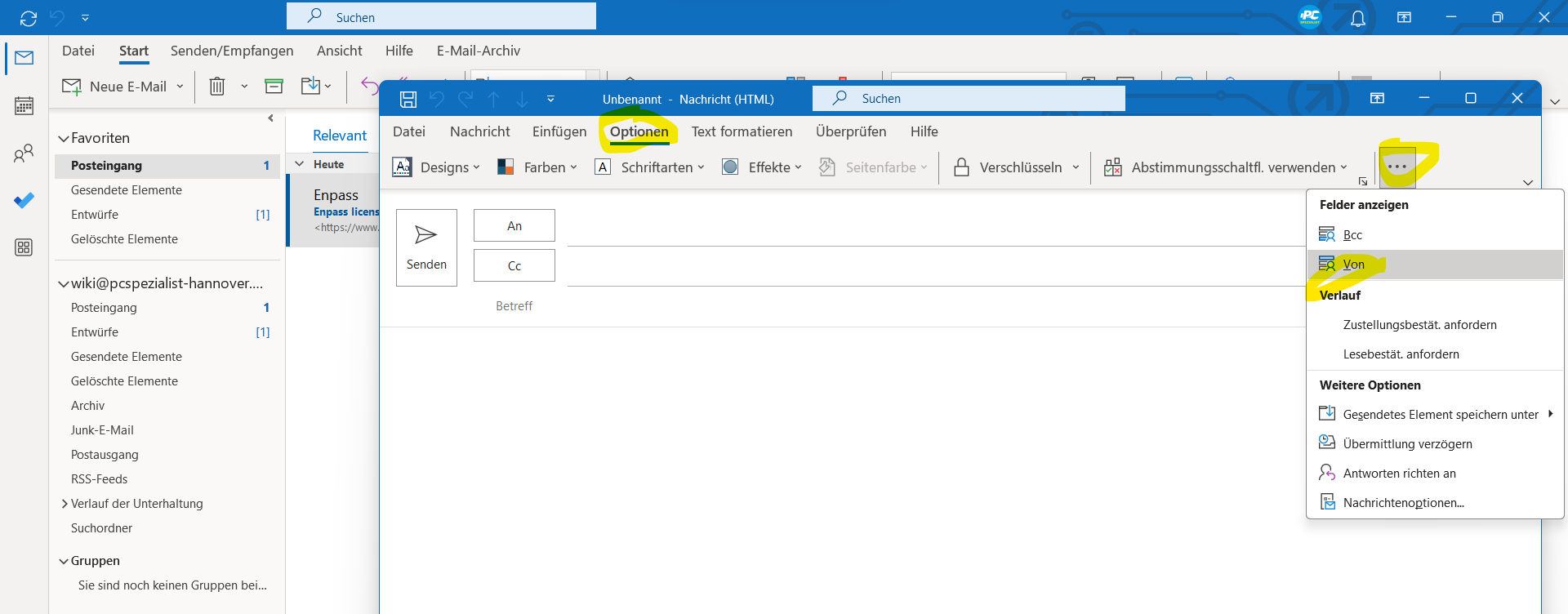 Outlook Absender anpassen 1