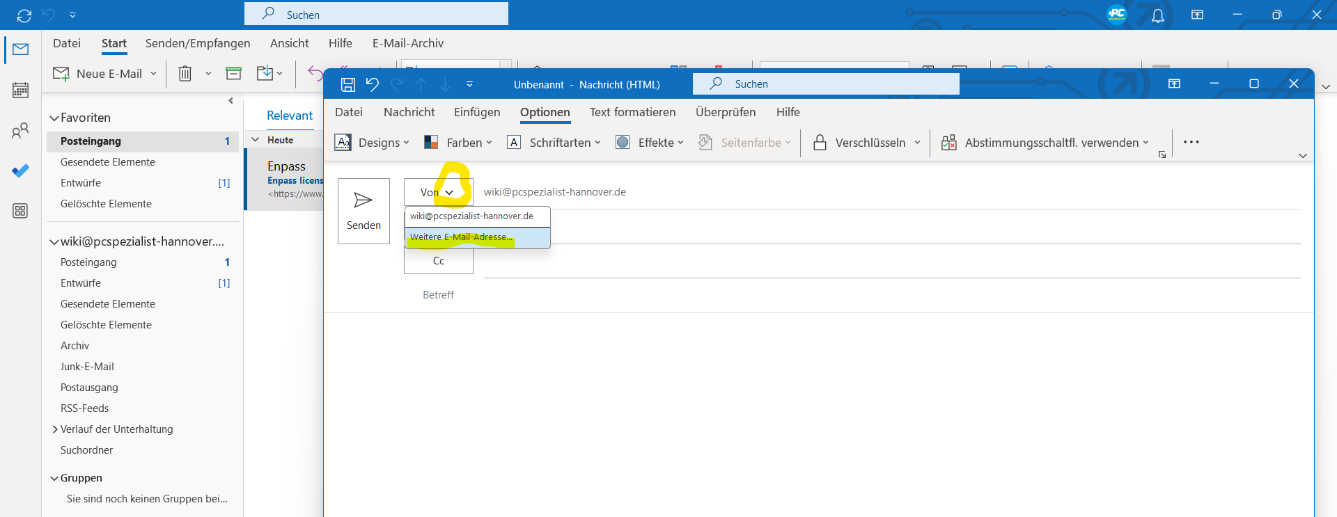 Outlook Absender anpassen 2