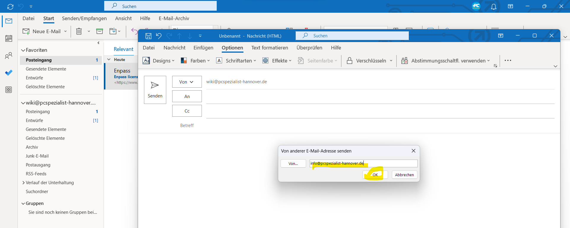 Outlook Absender anpassen 3