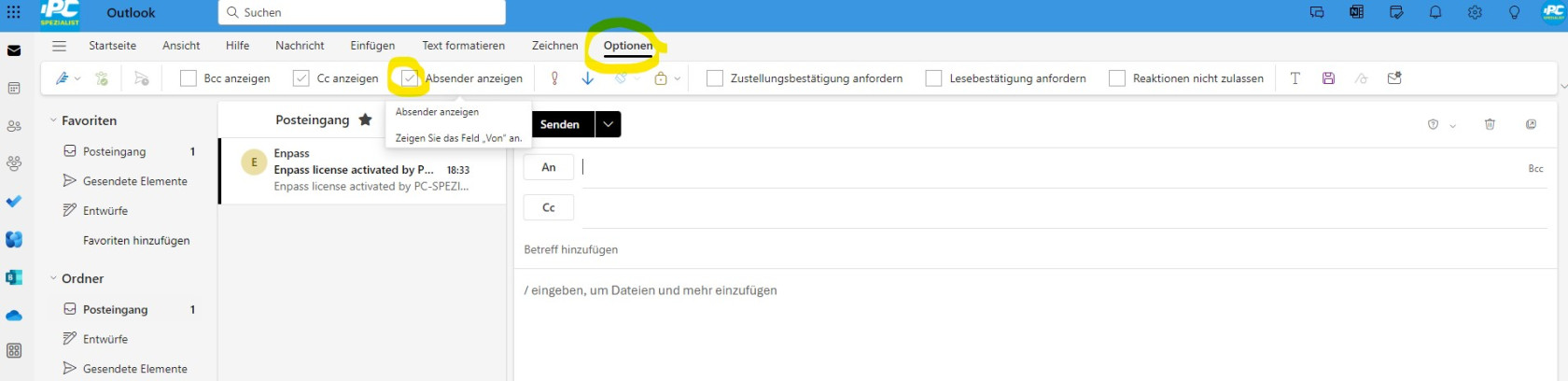 OWA Absender anpassen 1