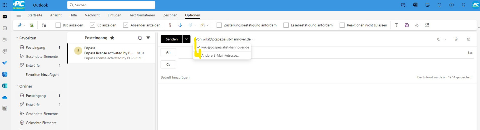 OWA Absender anpassen 2