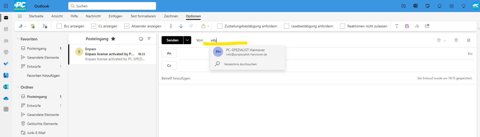 OWA Absender anpassen 3