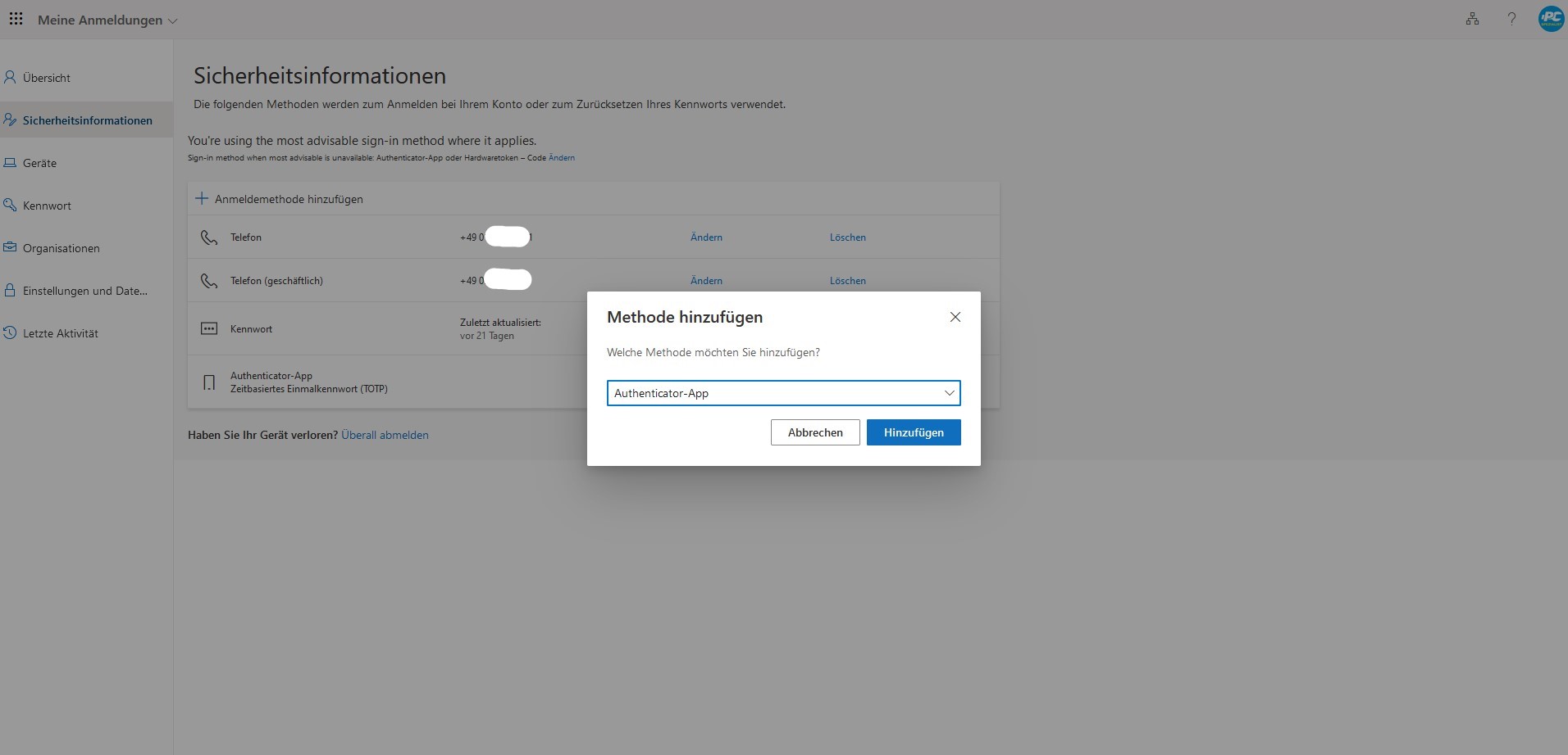 MFA mit OTP einrichten 1