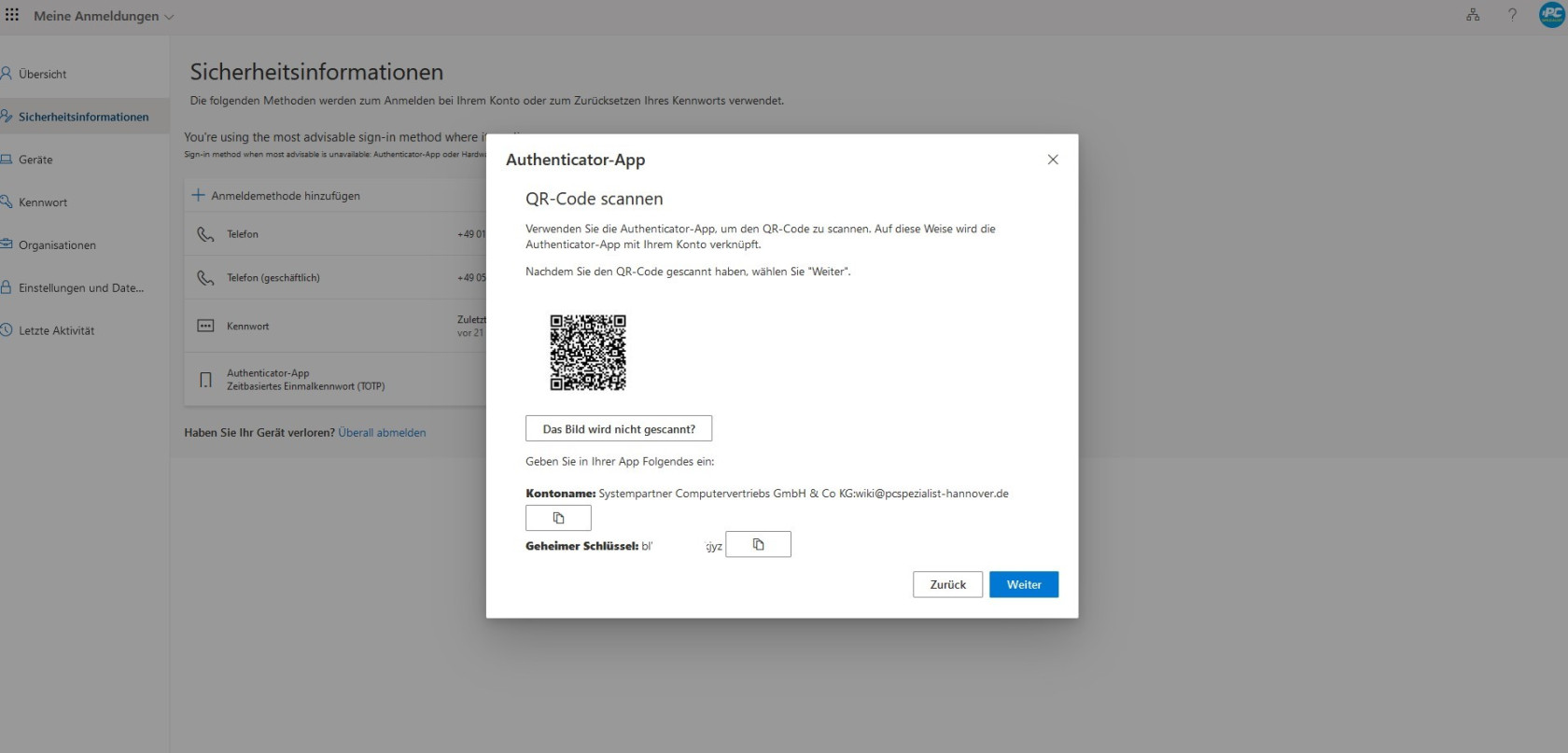 MFA mit OTP einrichten 5
