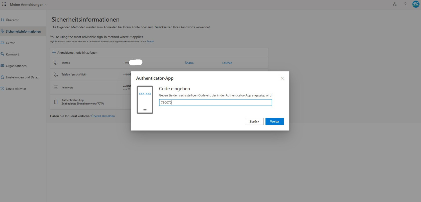 MFA mit OTP einrichten 7