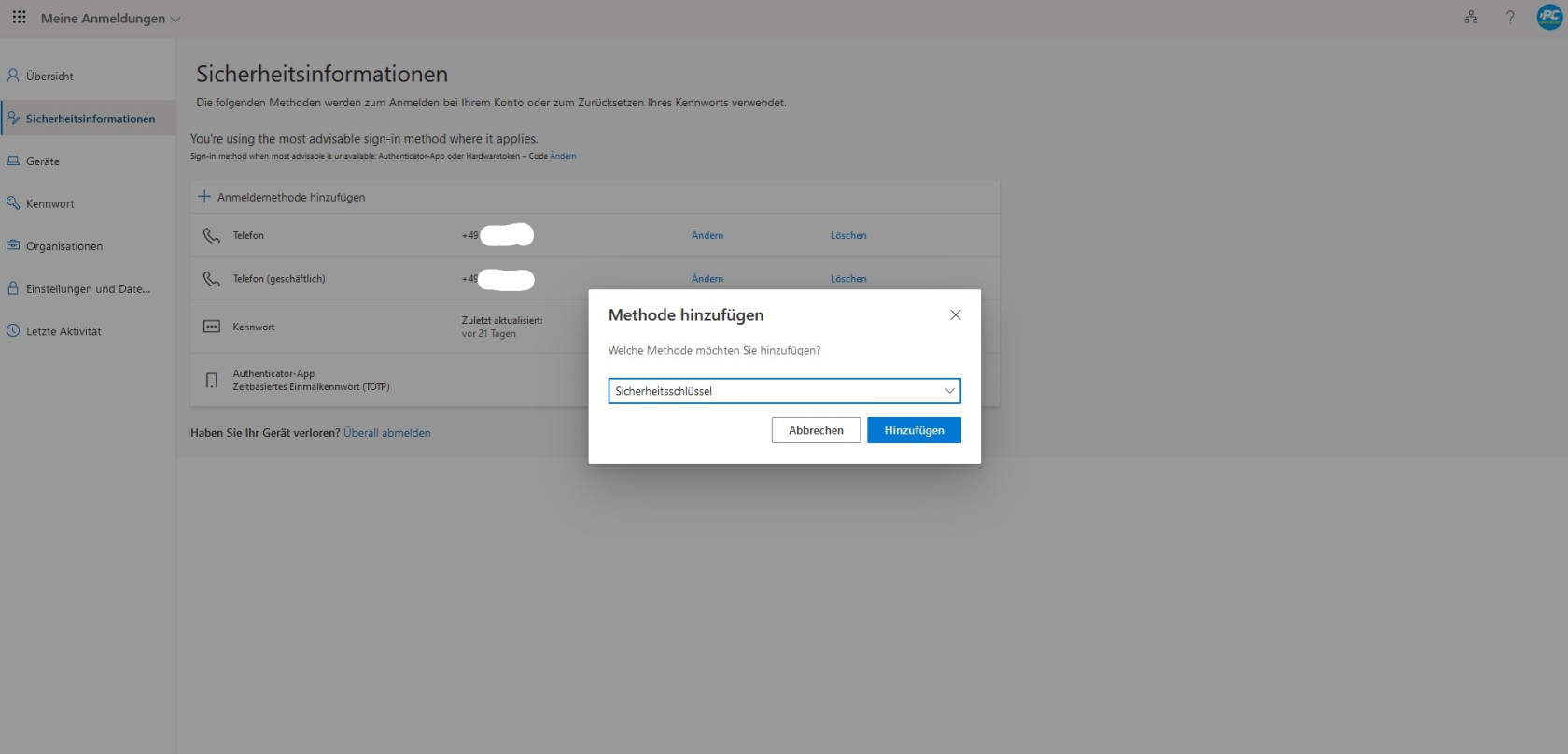 MFA mit Passkey einrichten 1