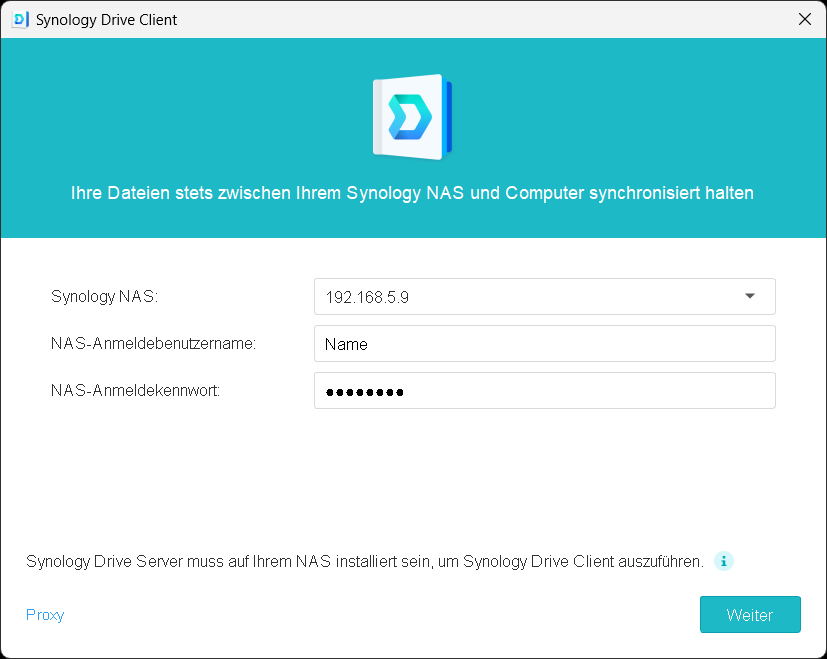 Synology Drive Windows Anmeldung 1