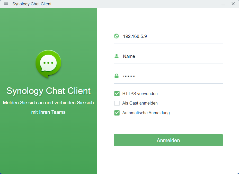 Synology Chat Windows Anmeldung 1