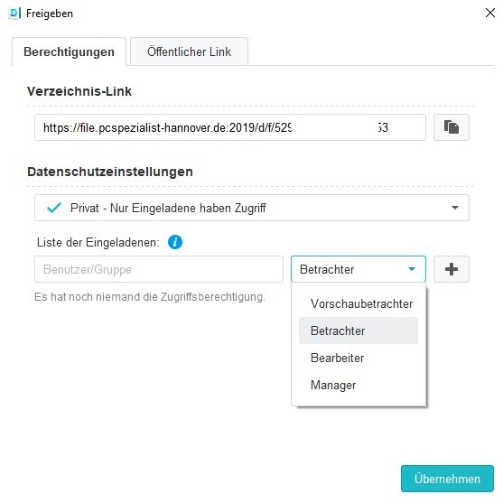 Synology Drive: interne Freigabe 2