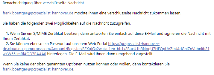 Benachrichtigung über eine verschlüsselte E-Mail