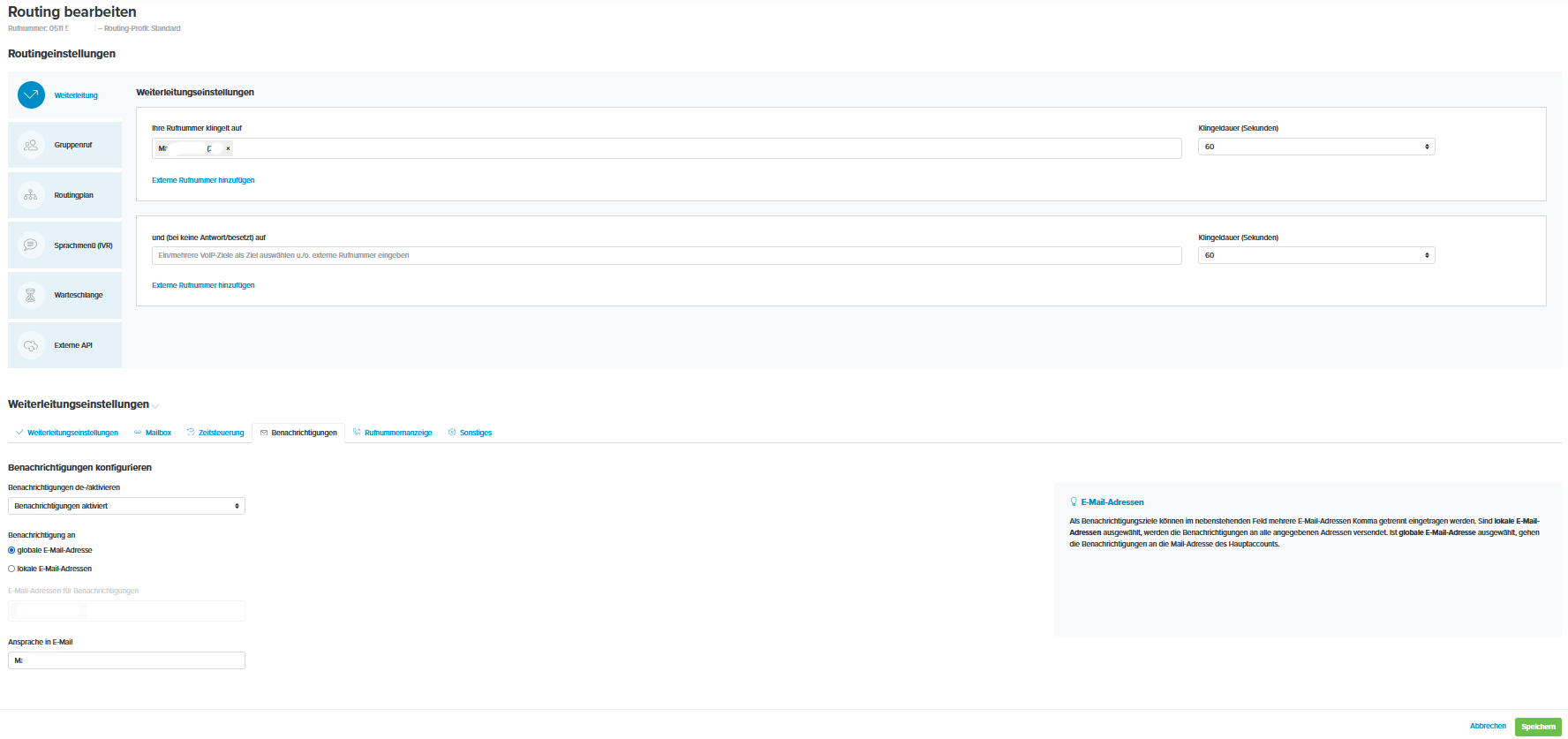 Placetel Benachrichtigungen