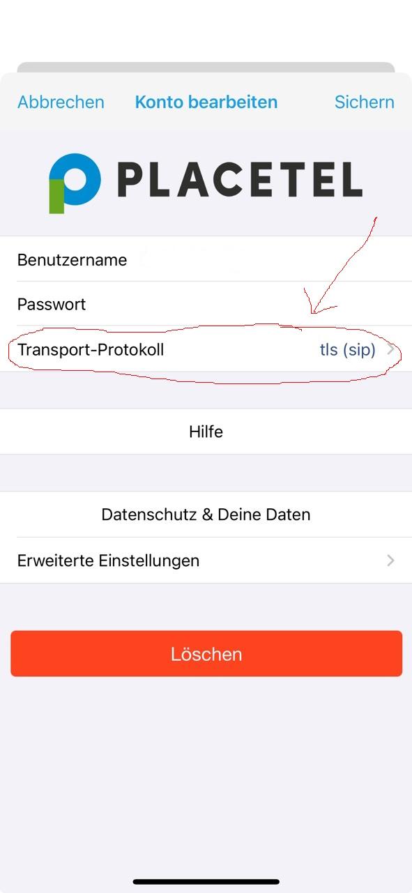 Placetel iOS App Transportprotokoll 3